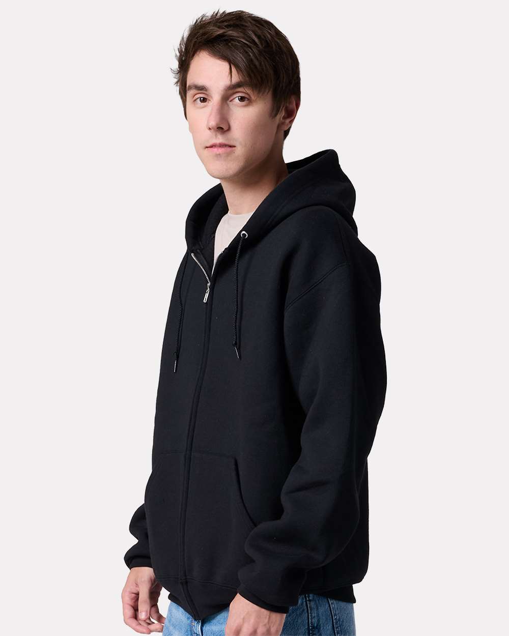 Unisex Rugged Full-Zip Hooded Sweatshirt - OnModelSide - B01635503 - Black Ink