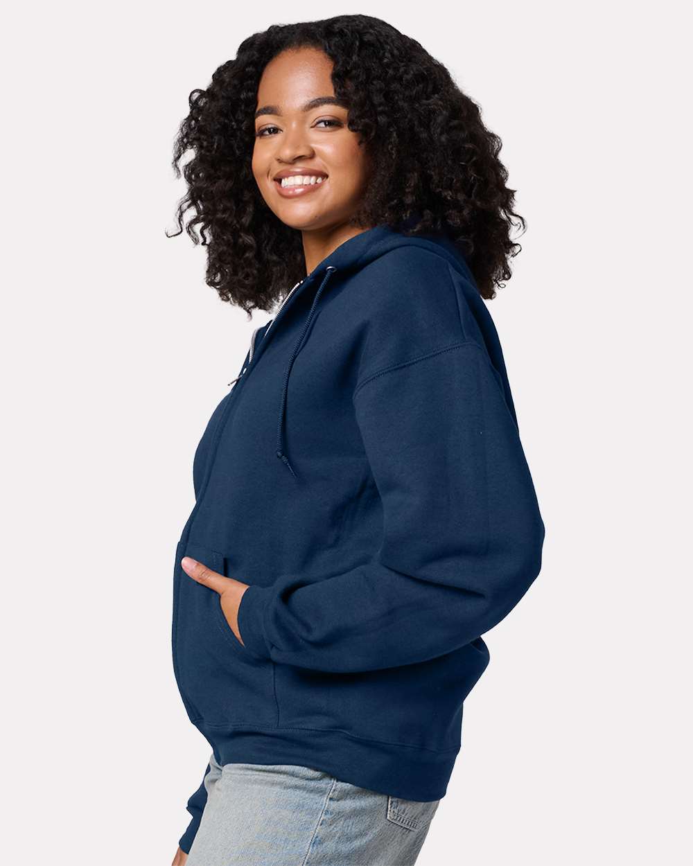 Unisex Rugged Full-Zip Hooded Sweatshirt - OnModelSide - B01635653 - Washed Navy
