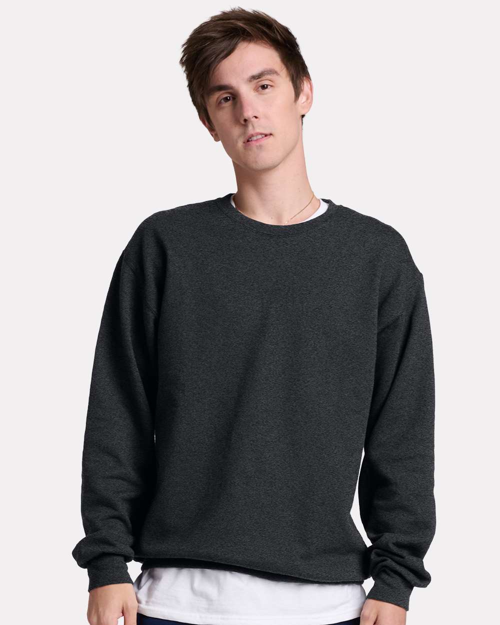 Unisex Ultimate CVC Crewneck Sweatshirt - OnModelFront - B01735103 - Black Ink Heather