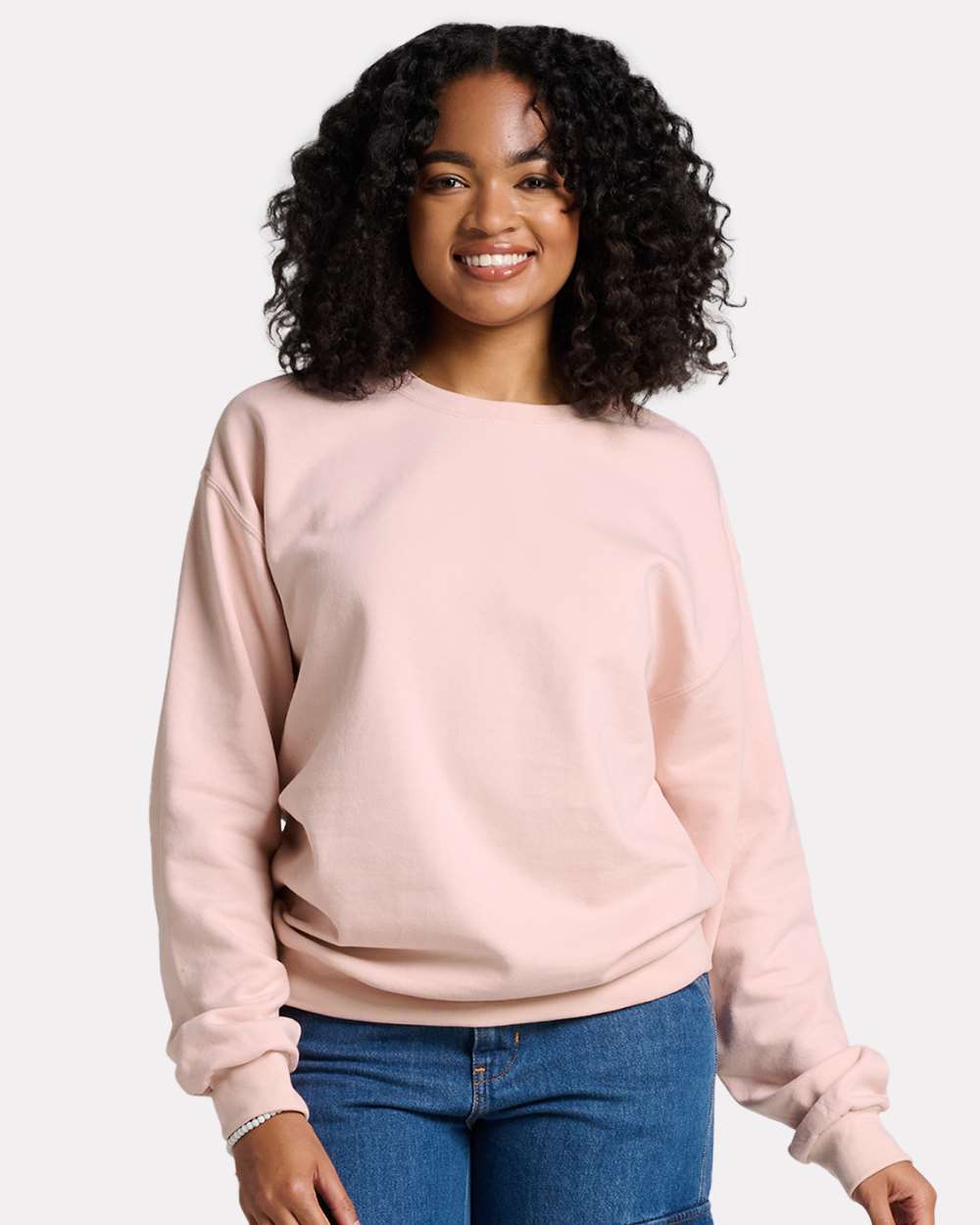 Unisex Ultimate CVC Crewneck Sweatshirt - OnModelFront - B01735303 - Blush Pink