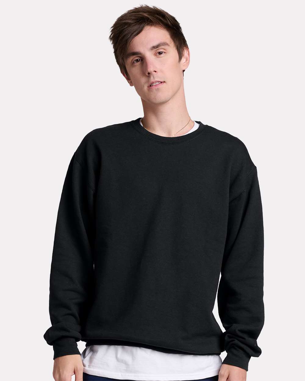 Unisex Ultimate CVC Crewneck Sweatshirt - OnModelFront - B01735503 - Black Ink