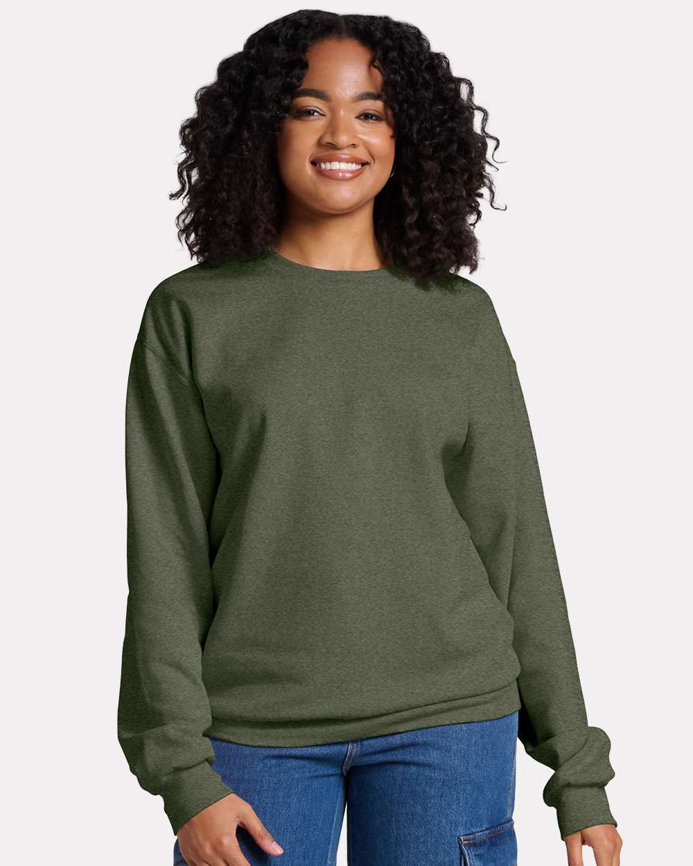 Unisex Ultimate CVC Crewneck Sweatshirt - OnModelFront - B01735543 - Military Green Heather