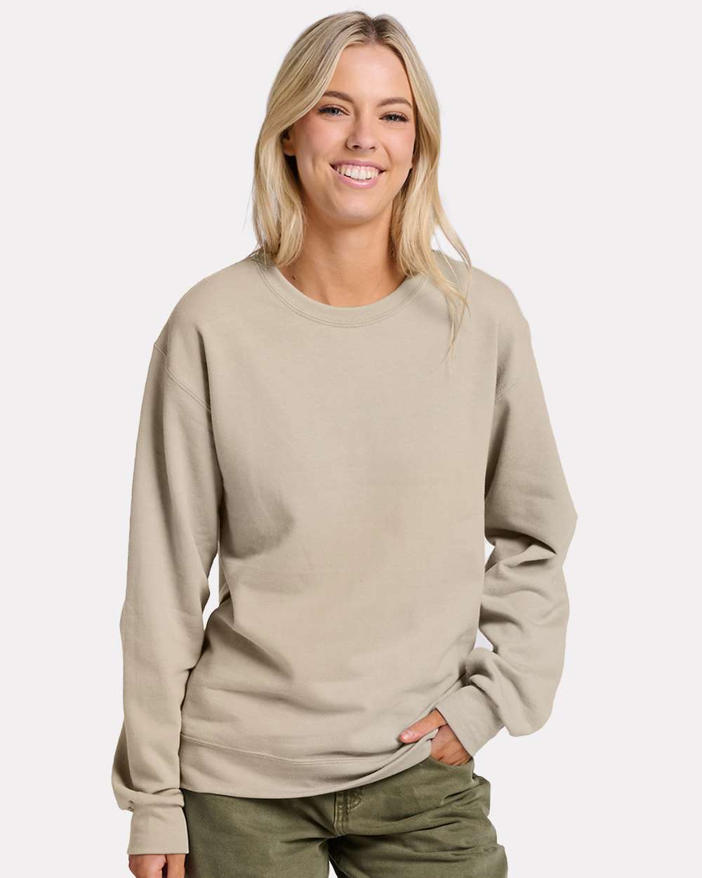 Unisex Ultimate CVC Crewneck Sweatshirt - OnModelFront - B01735733 - Putty