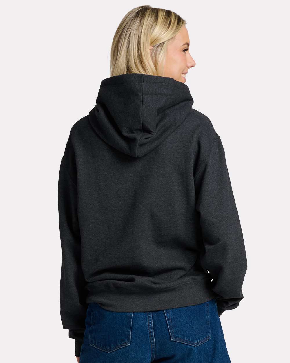 Unisex Ultimate CVC Hooded Sweatshirt - OnModelBack - B01835103 - Black Ink Heather