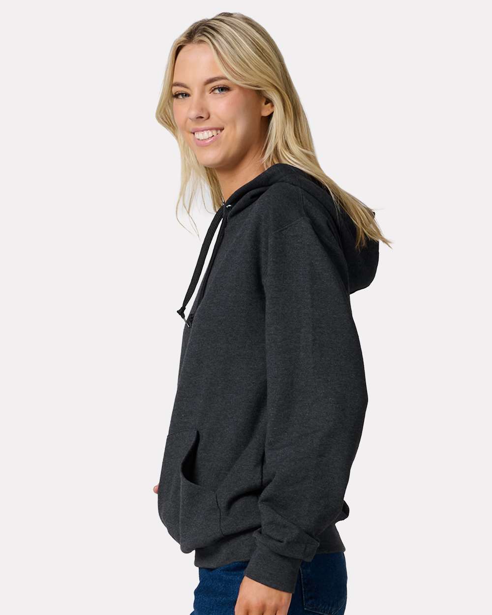 Unisex Ultimate CVC Hooded Sweatshirt - OnModelSide - B01835103 - Black Ink Heather