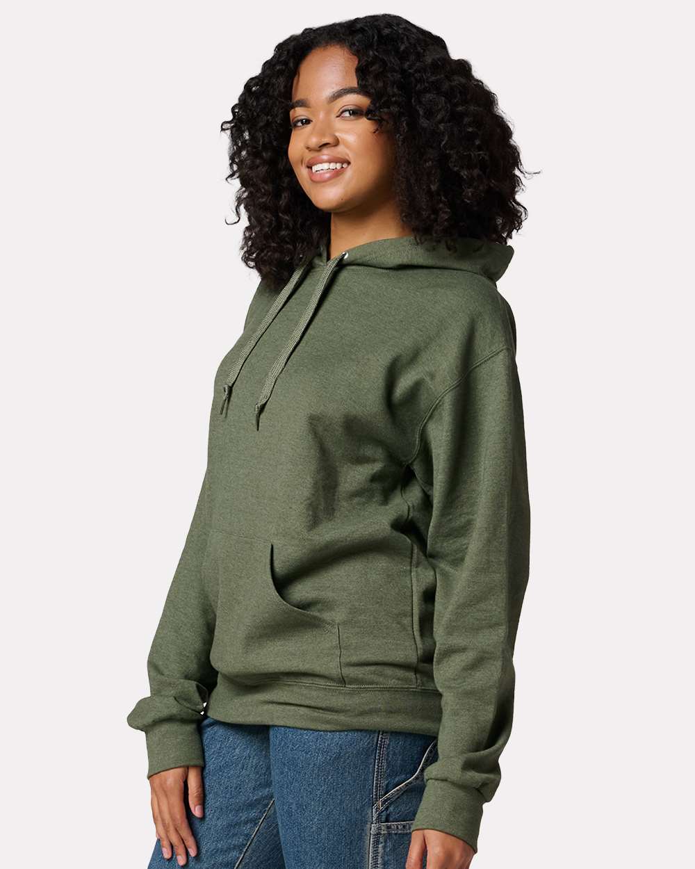 Unisex Ultimate CVC Hooded Sweatshirt - OnModelSide - B01835543 - Military Green Heather