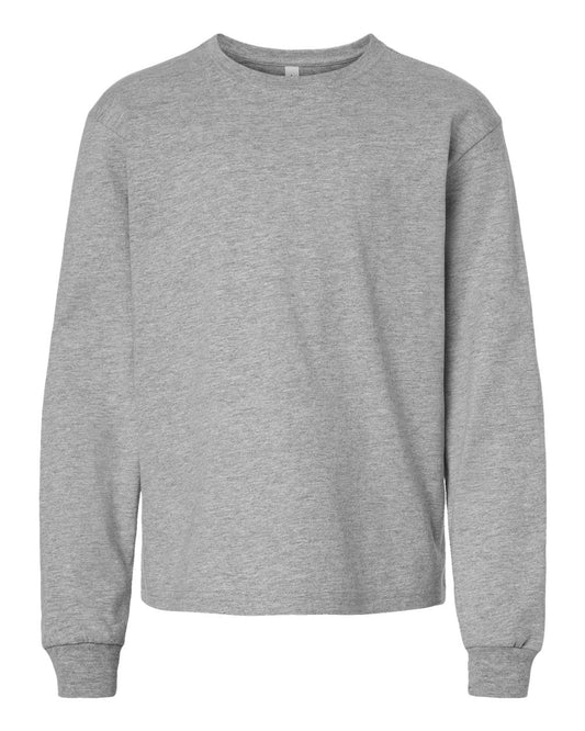 Youth 6oz. Heavyweight Long Sleeve Tee - Front - B08106583 - Athletic Heather
