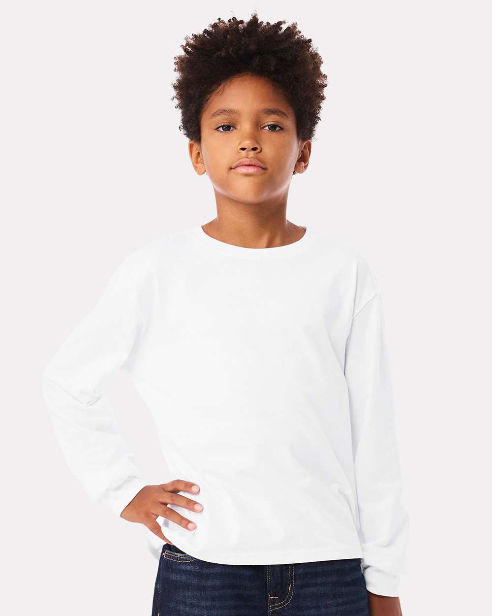 Youth 6oz. Heavyweight Long Sleeve Tee - OnModelFront - B08106003 - White