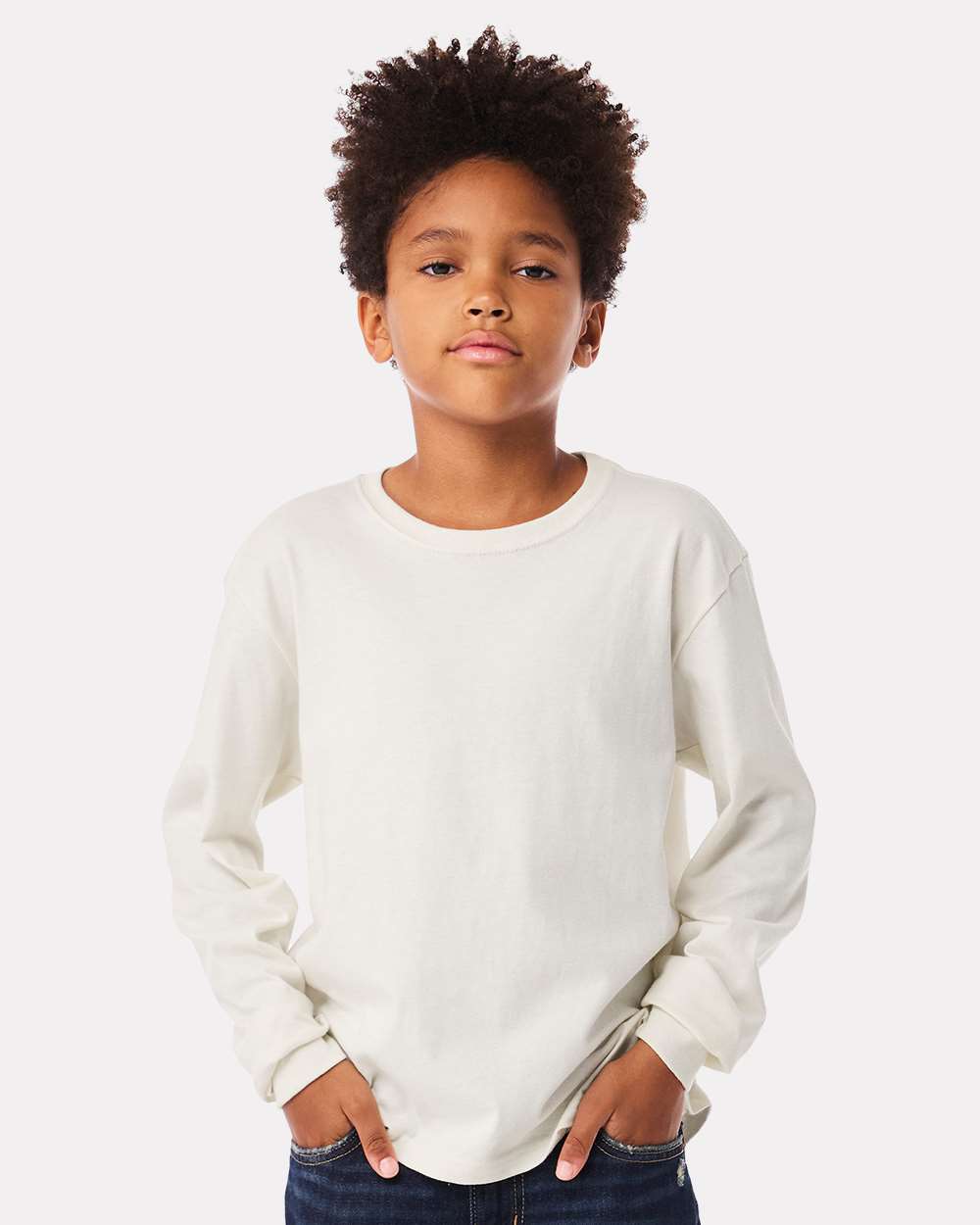 Youth 6oz. Heavyweight Long Sleeve Tee - OnModelFront - B08106013 - Vintage White