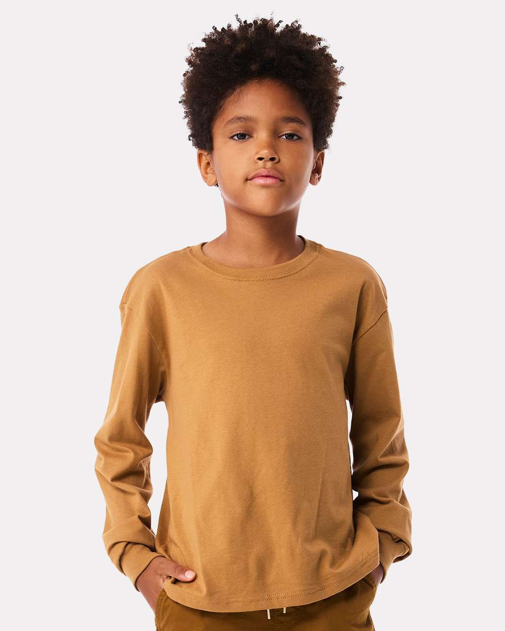 Youth 6oz. Heavyweight Long Sleeve Tee - OnModelFront - B08106103 - Toast