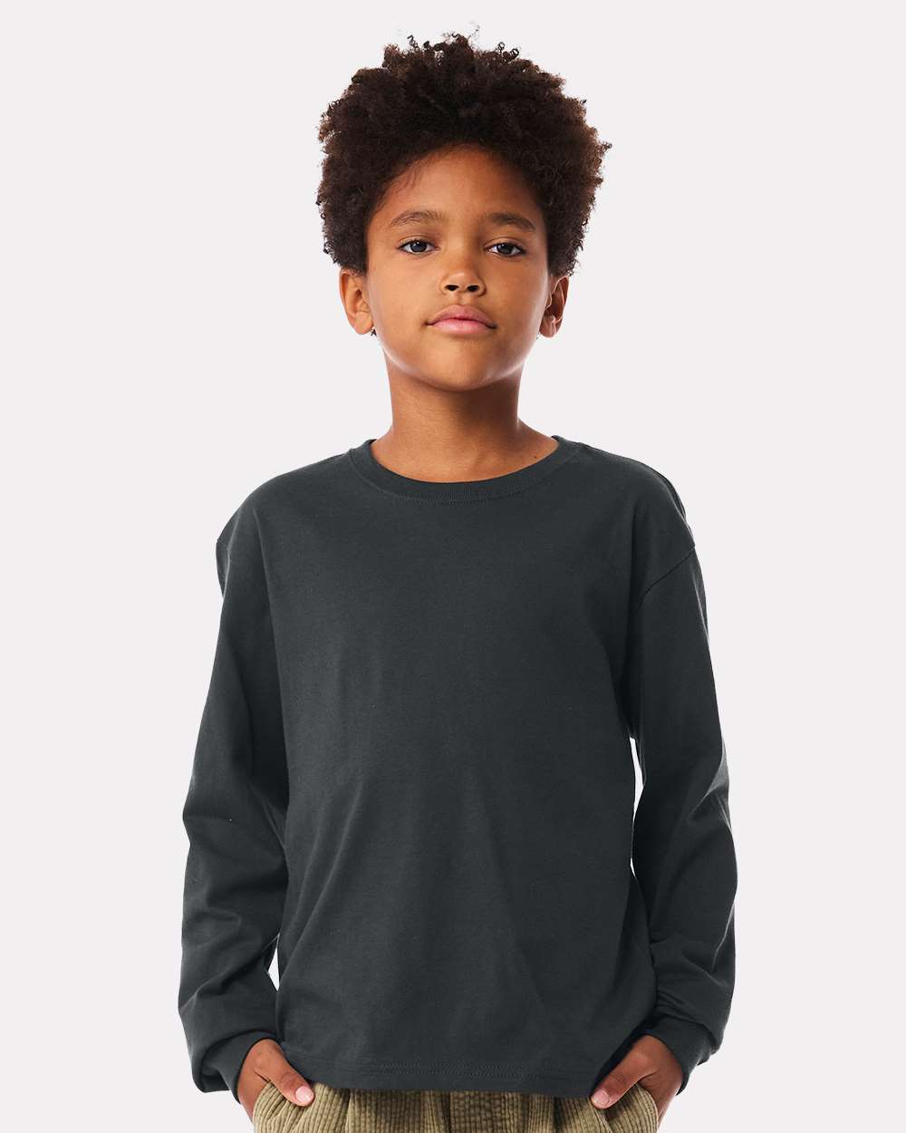 Youth 6oz. Heavyweight Long Sleeve Tee - OnModelFront - B08106203 - Dark Grey