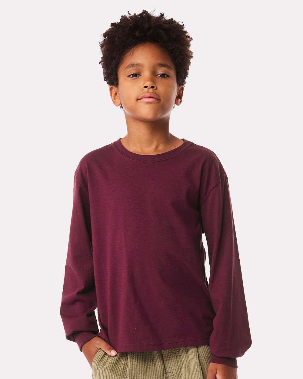 Youth 6oz. Heavyweight Long Sleeve Tee - OnModelFront - B08106293 - Maroon