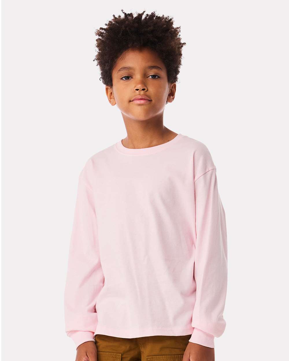 Youth 6oz. Heavyweight Long Sleeve Tee - OnModelFront - B08106463 - Soft Pink