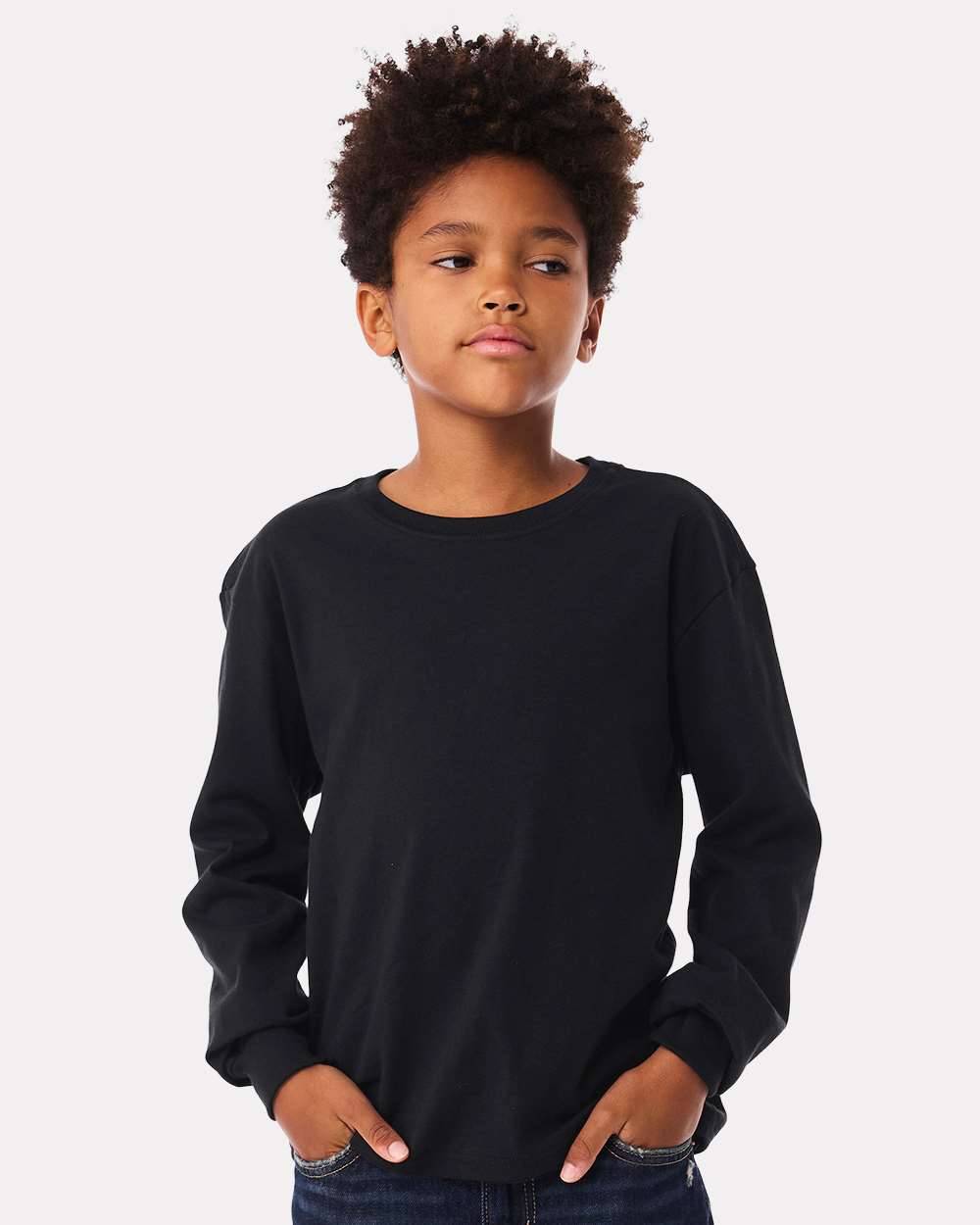 Youth 6oz. Heavyweight Long Sleeve Tee - OnModelFront - B08106503 - Black