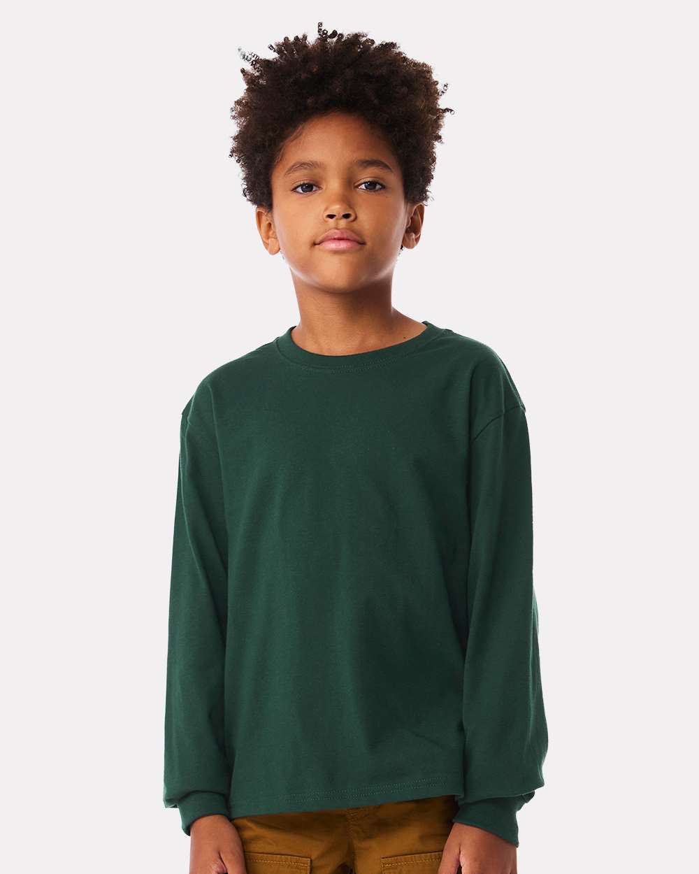 Youth 6oz. Heavyweight Long Sleeve Tee - OnModelFront - B08106543 - Forest