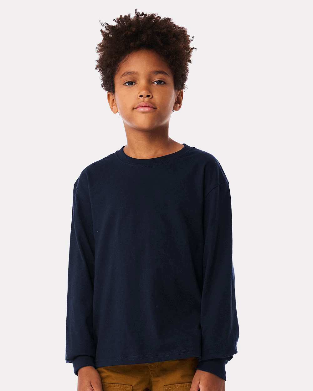 Youth 6oz. Heavyweight Long Sleeve Tee - OnModelFront - B08106653 - Navy