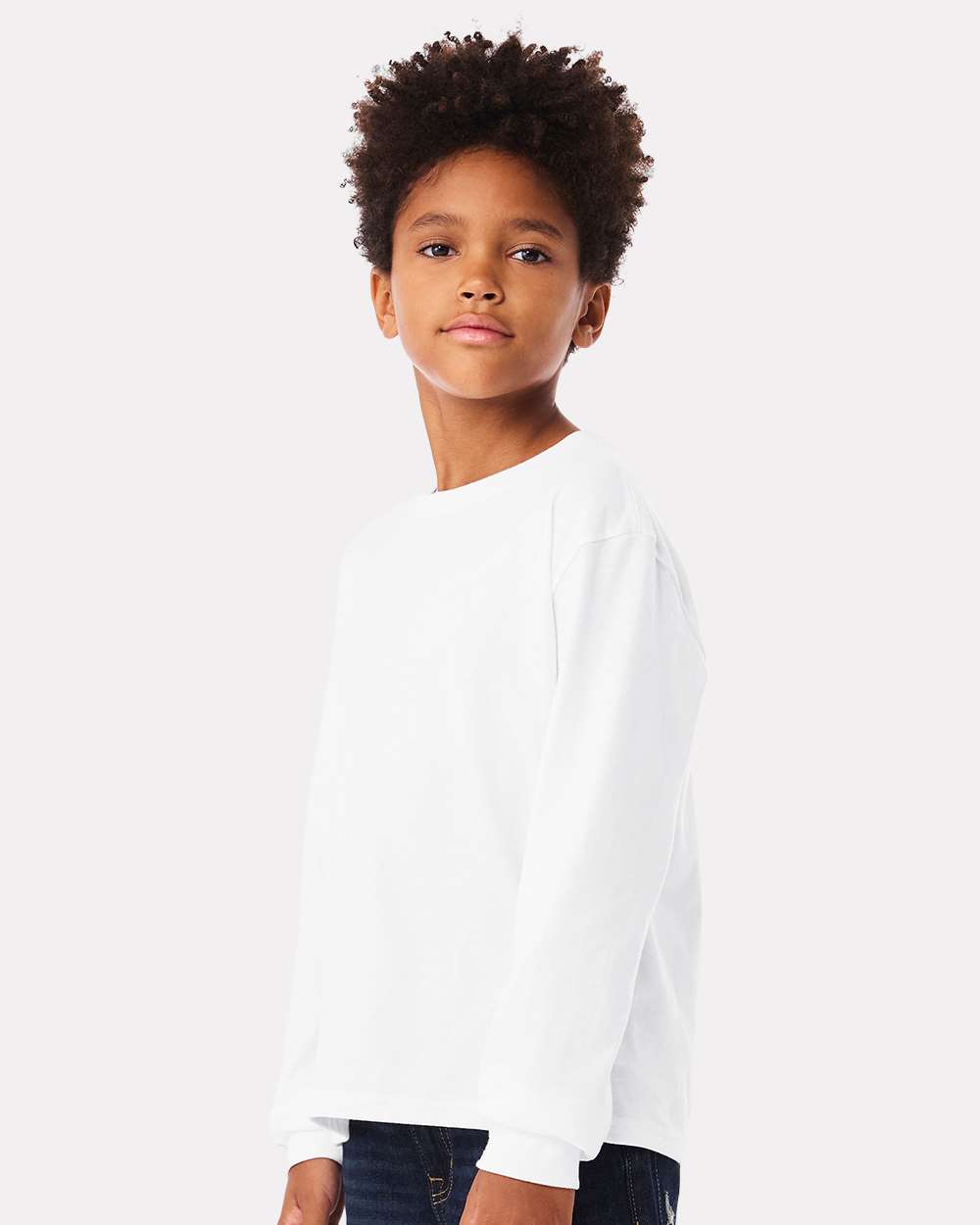 Youth 6oz. Heavyweight Long Sleeve Tee - OnModelSide - B08106003 - White