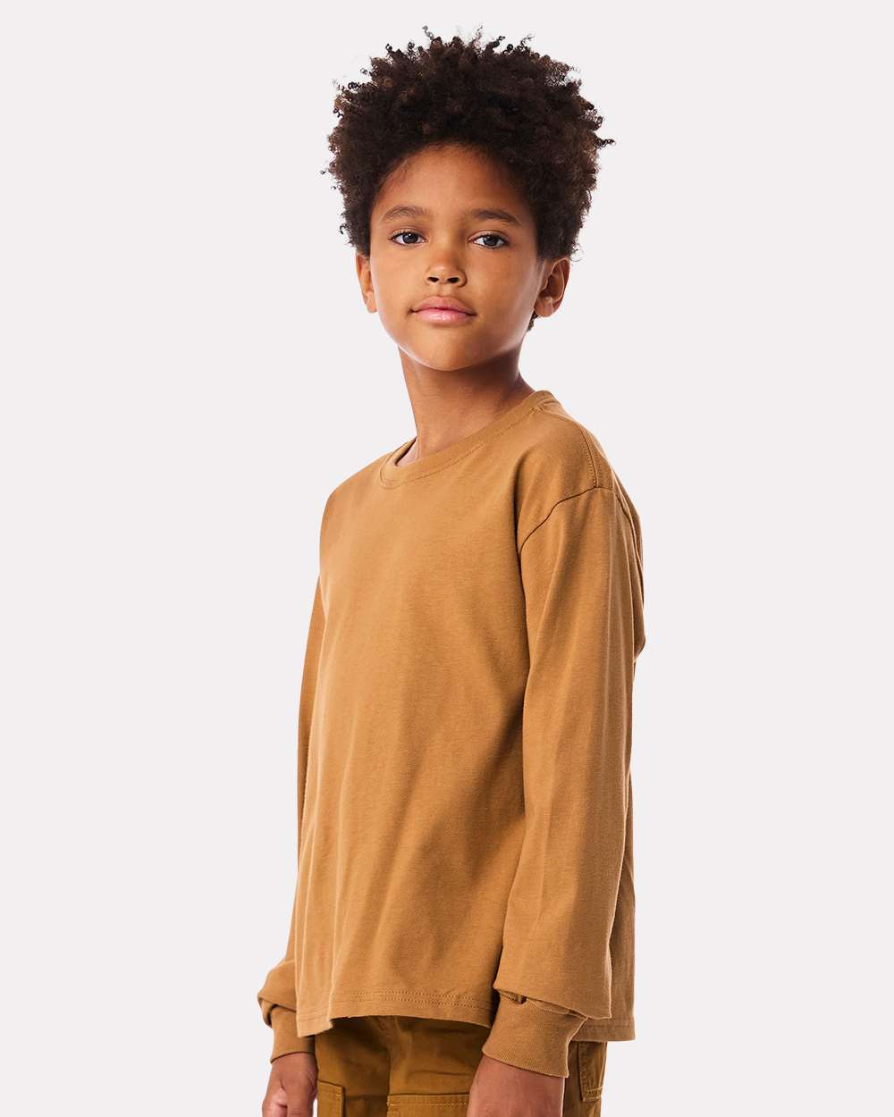 Youth 6oz. Heavyweight Long Sleeve Tee - OnModelSide - B08106103 - Toast
