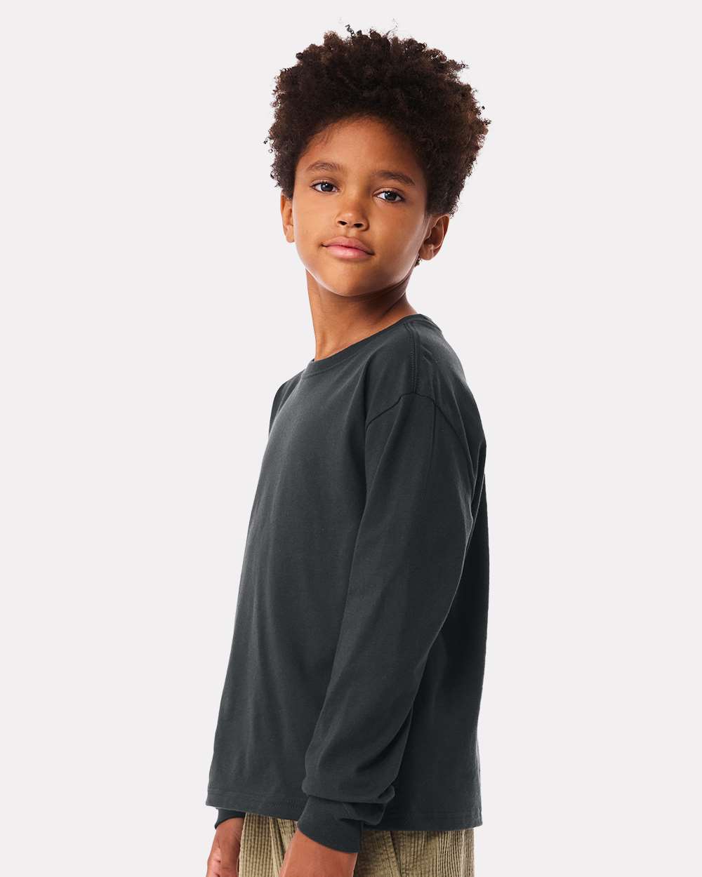 Youth 6oz. Heavyweight Long Sleeve Tee - OnModelSide - B08106203 - Dark Grey