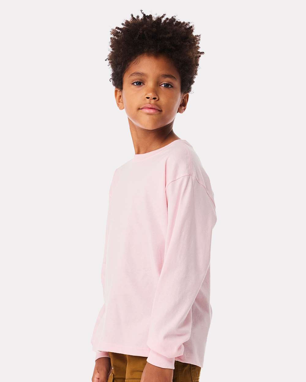 Youth 6oz. Heavyweight Long Sleeve Tee - OnModelSide - B08106463 - Soft Pink