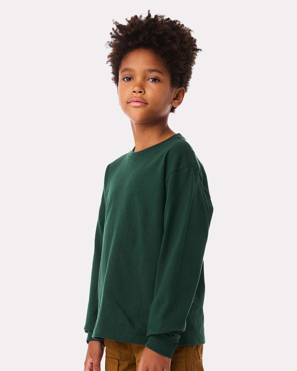 Youth 6oz. Heavyweight Long Sleeve Tee - OnModelSide - B08106543 - Forest