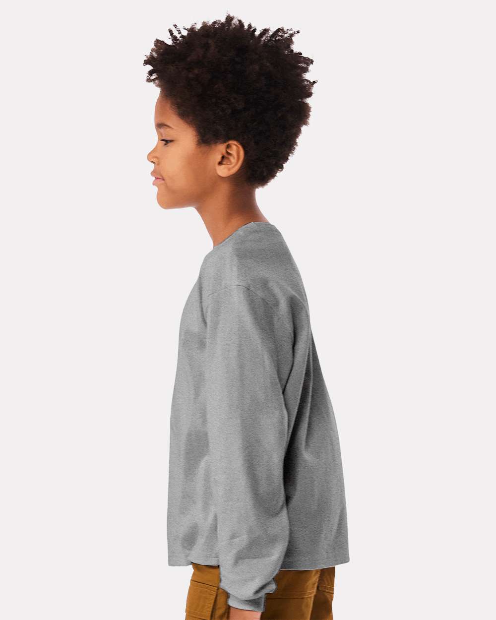 Youth 6oz. Heavyweight Long Sleeve Tee - OnModelSide - B08106583 - Athletic Heather