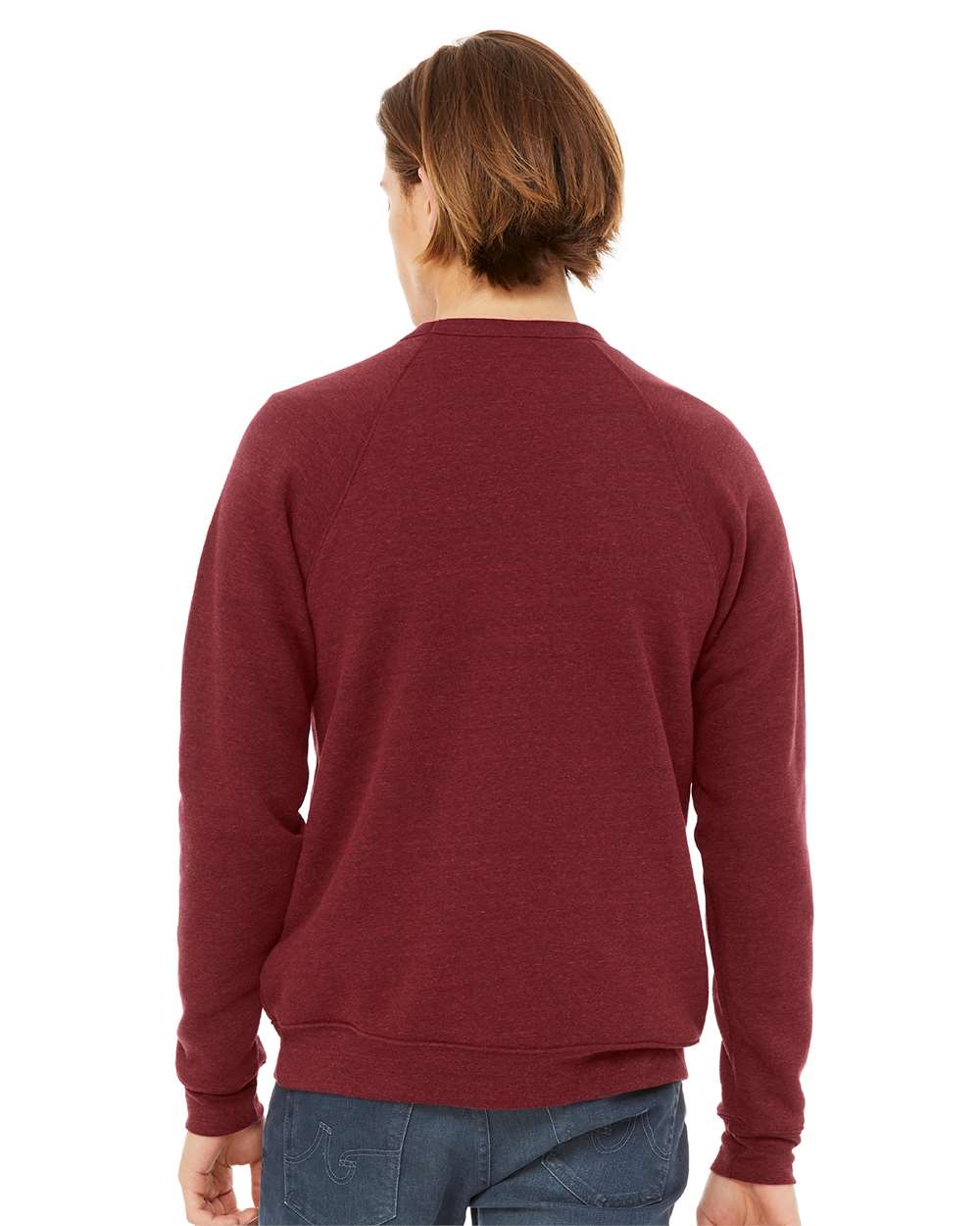 Unisex Sponge Fleece Raglan Crewneck Sweatshirt - OnModelBack - B85106702 - Cardinal Triblend