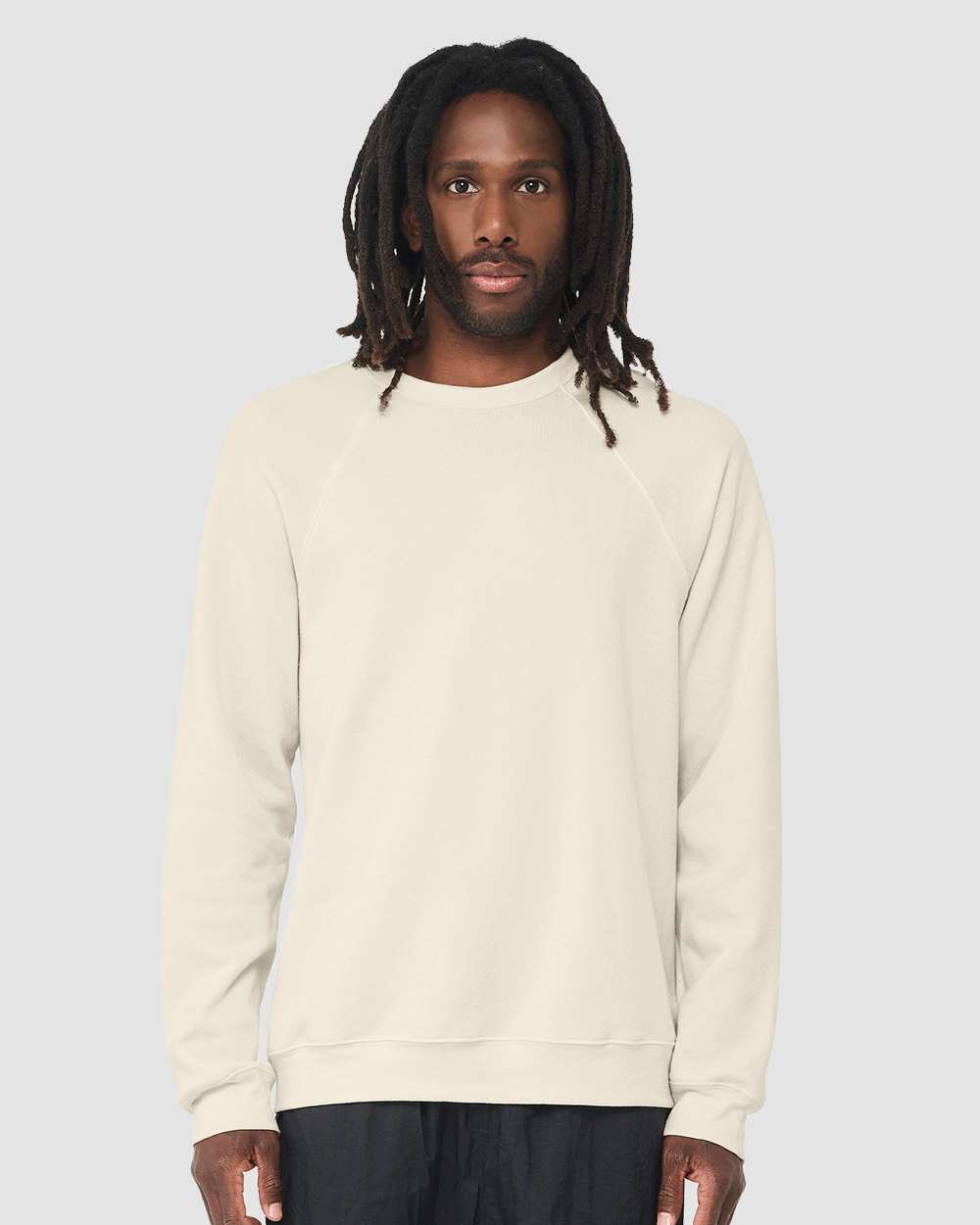 Unisex Sponge Fleece Raglan Crewneck Sweatshirt - OnModelFront - B85106002 - Natural