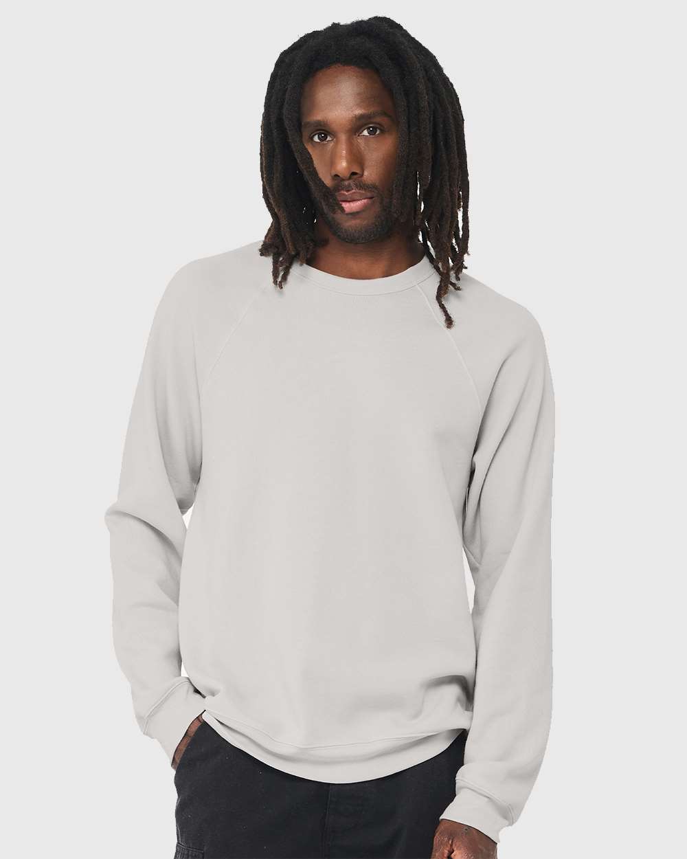 Unisex Sponge Fleece Raglan Crewneck Sweatshirt - OnModelFront - B85106132 - Silver