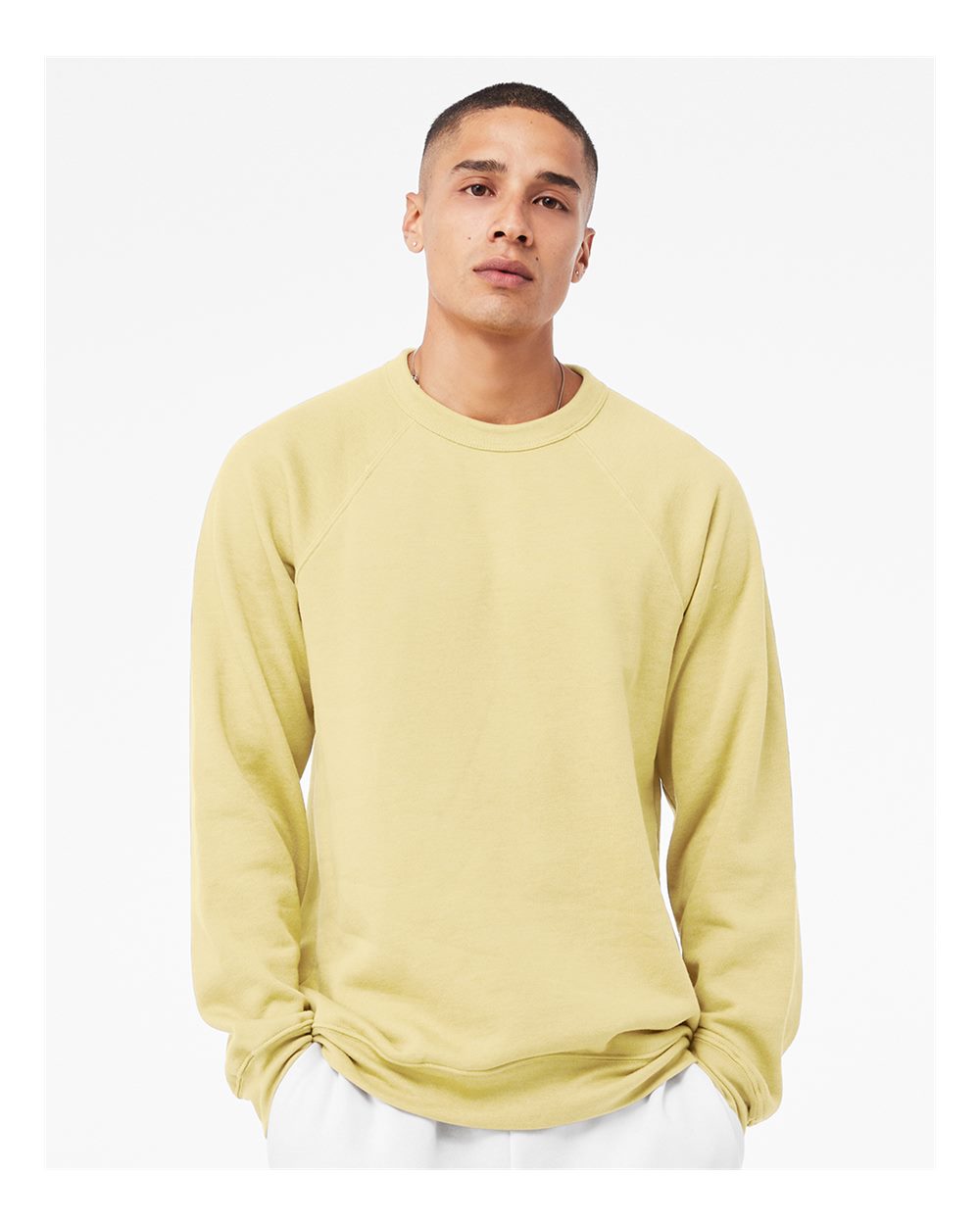 Unisex Sponge Fleece Raglan Crewneck Sweatshirt - OnModelFront - B85106242 - French Vanilla