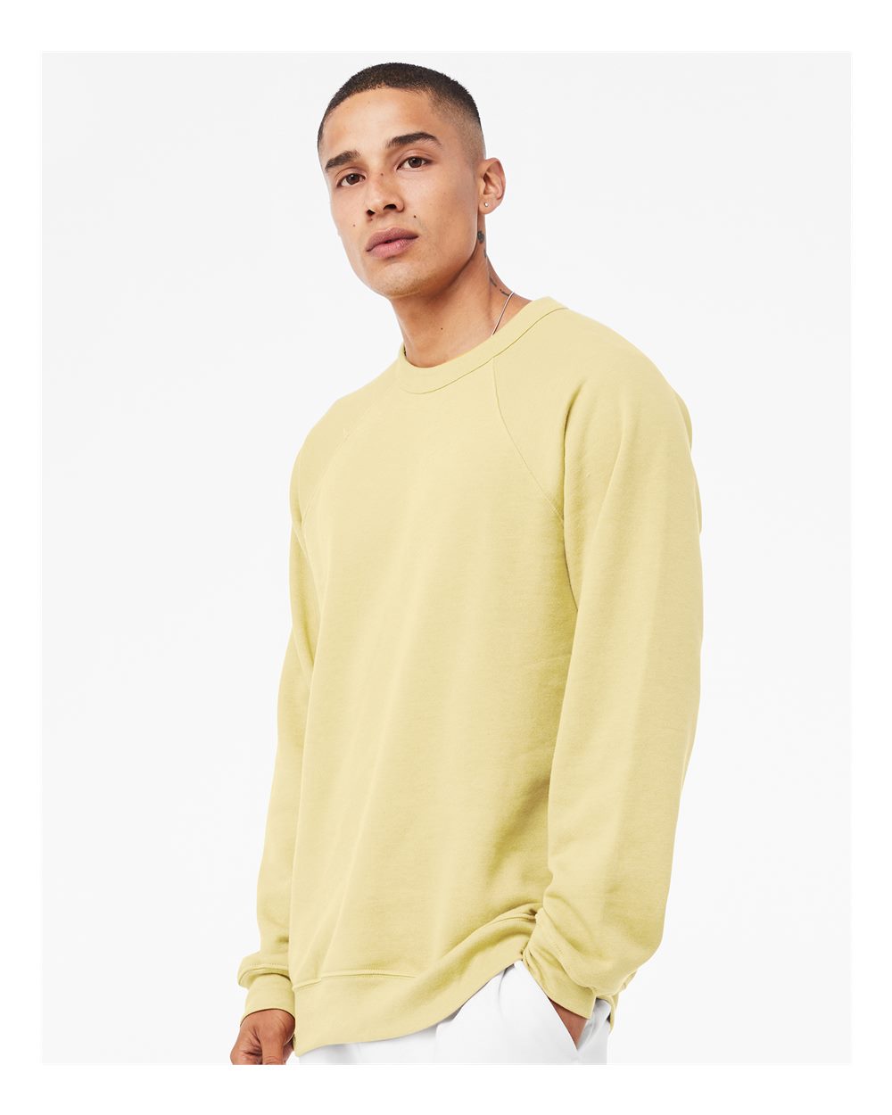 Unisex Sponge Fleece Raglan Crewneck Sweatshirt - OnModelSide - B85106242 - French Vanilla