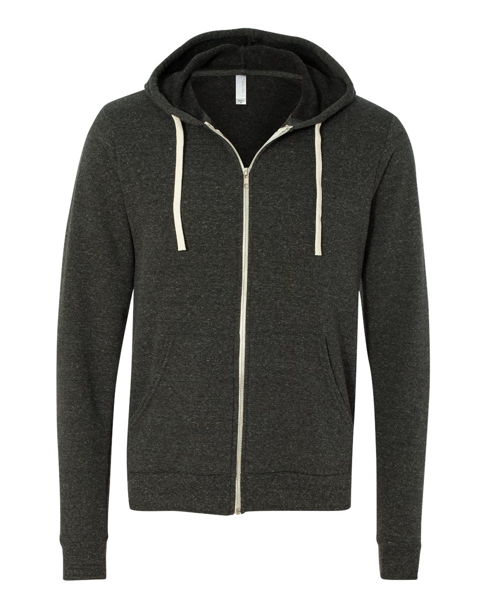 Unisex Triblend Sponge Fleece Full-Zip Hoodie - Front - B84906092 - Charcoal Black Triblend
