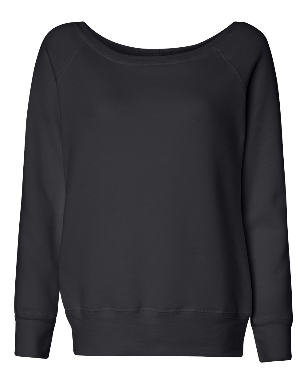 Women’s Sponge Fleece Wide Neck Sweatshirt - Front - B87306503 - Solid Black Triblend