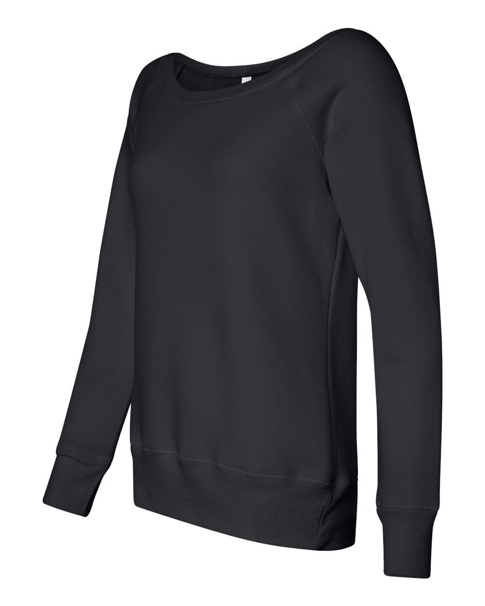 Women’s Sponge Fleece Wide Neck Sweatshirt - Side - B87306503 - Solid Black Triblend
