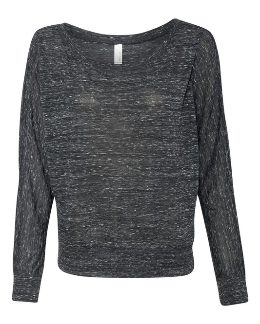 Women’s Flowy Off Shoulder Long Sleeve Tee - Front - B87606513 - Black Marble