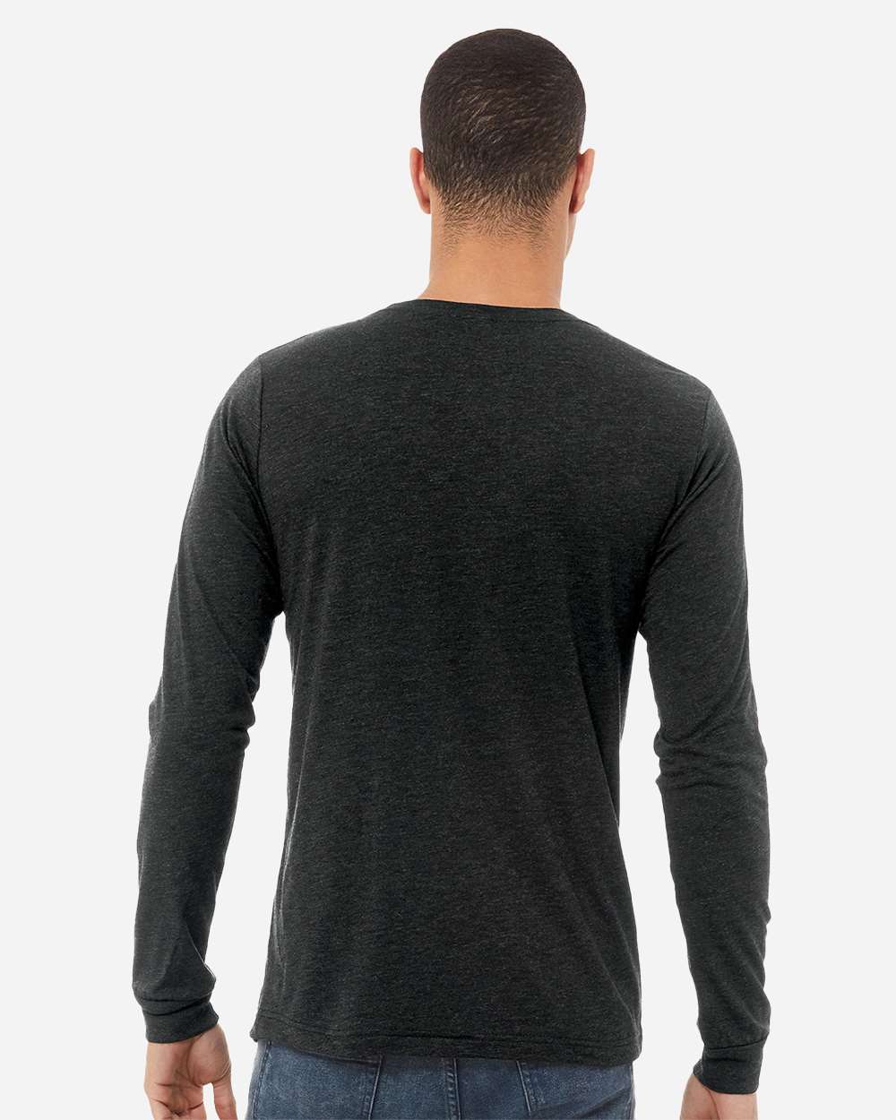 Unisex Triblend Long Sleeve Tee - OnModelBack - B11606092 - Charcoal Black Triblend