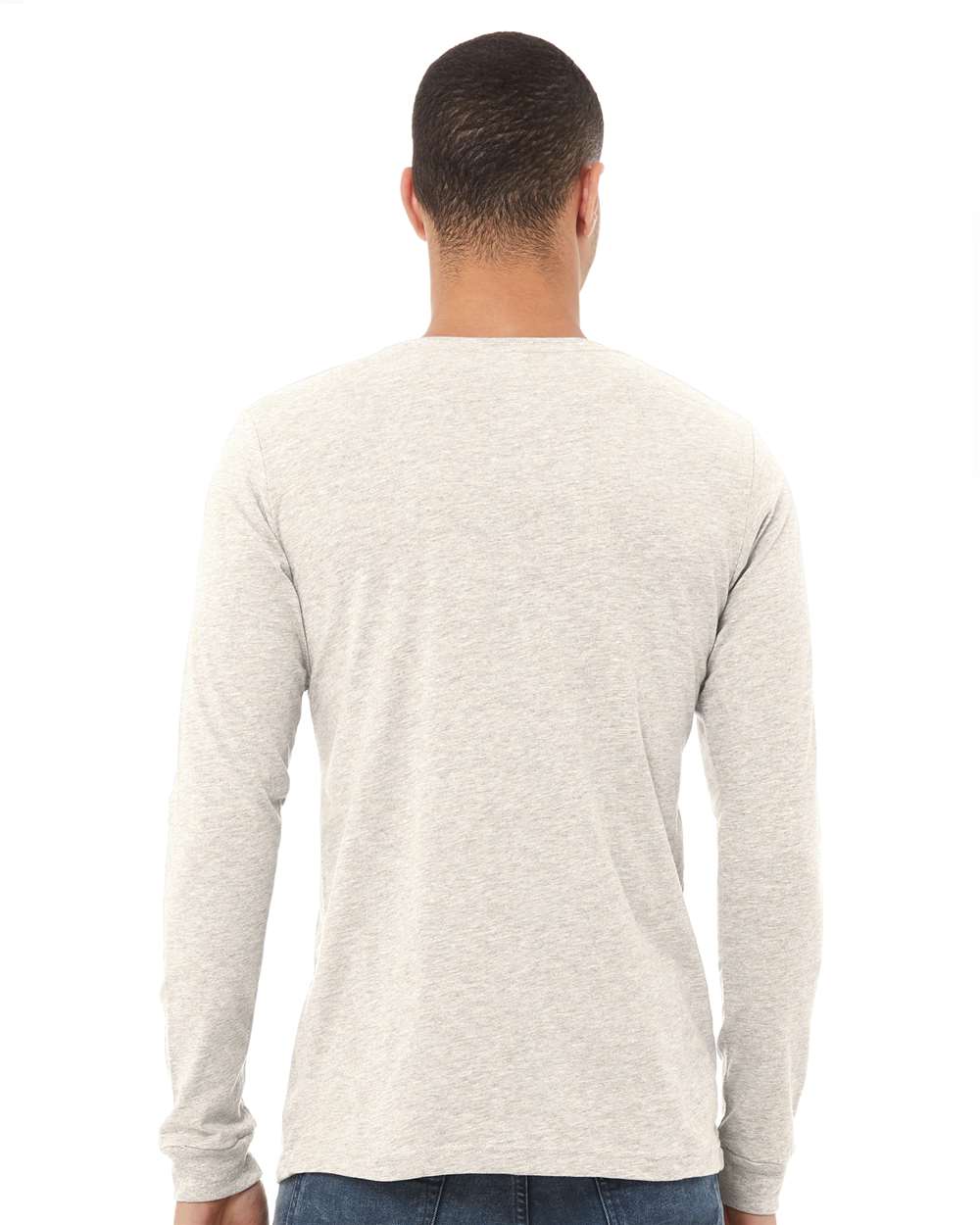 Unisex Triblend Long Sleeve Tee - OnModelBack - B11606242 - Oatmeal Triblend