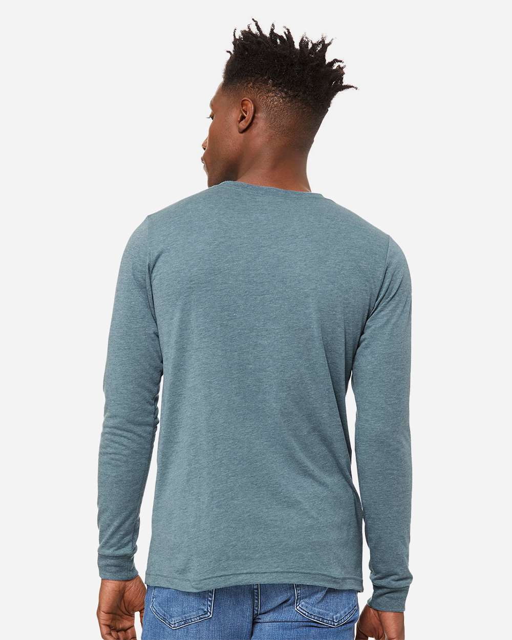 Unisex Triblend Long Sleeve Tee - OnModelBack - B11606252 - Denim Triblend