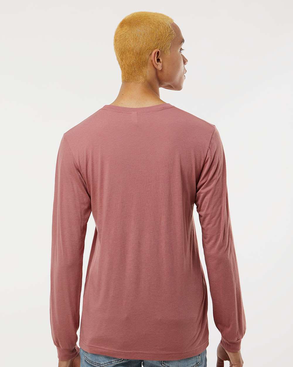 Unisex Triblend Long Sleeve Tee - OnModelBack - B11606322 - Mauve Triblend