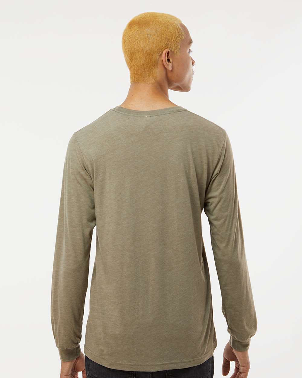 Unisex Triblend Long Sleeve Tee - OnModelBack - B11606372 - Olive Triblend