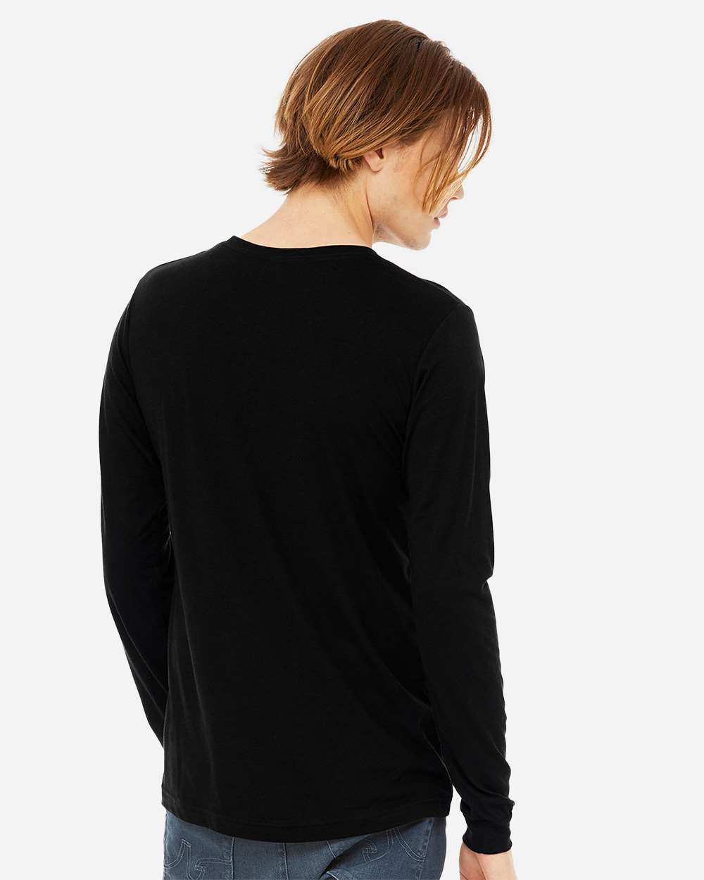 Unisex Triblend Long Sleeve Tee - OnModelBack - B11606502 - Solid Black Triblend