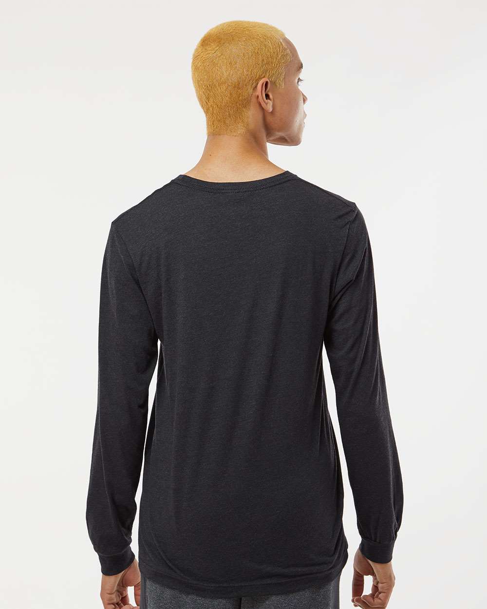 Unisex Triblend Long Sleeve Tee - OnModelBack - B11606512 - Black Heather Triblend