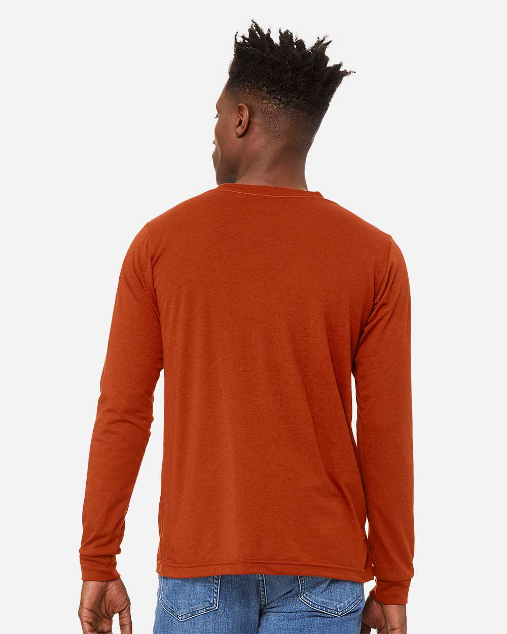 Unisex Triblend Long Sleeve Tee - OnModelBack - B11606662 - Brick Triblend