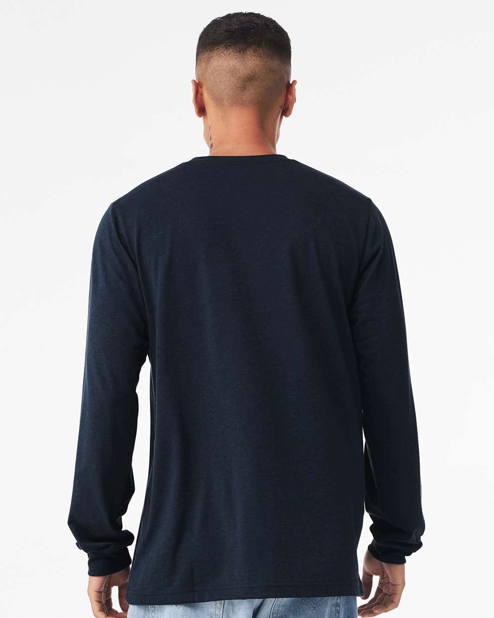 Unisex Triblend Long Sleeve Tee - OnModelBack - B11606672 - Solid Navy Triblend