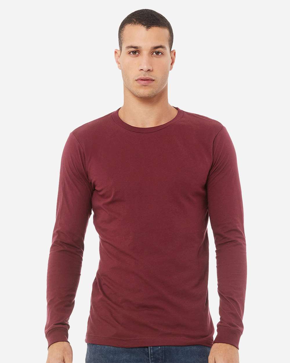Unisex Triblend Long Sleeve Tee - OnModelFront - B11606002 - Maroon Triblend