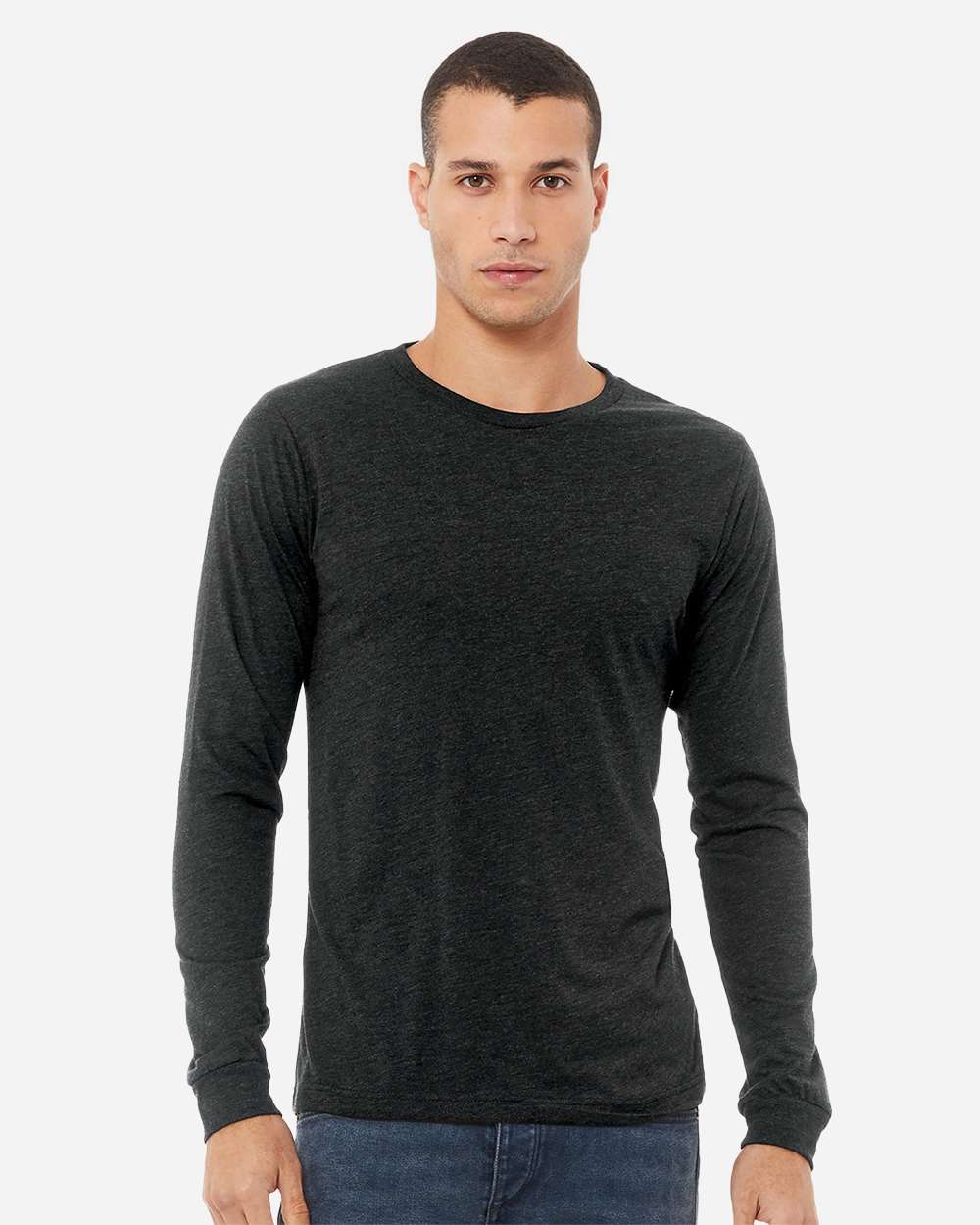 Unisex Triblend Long Sleeve Tee - OnModelFront - B11606092 - Charcoal Black Triblend