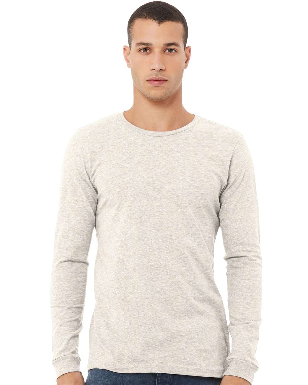 Unisex Triblend Long Sleeve Tee - OnModelFront - B11606242 - Oatmeal Triblend