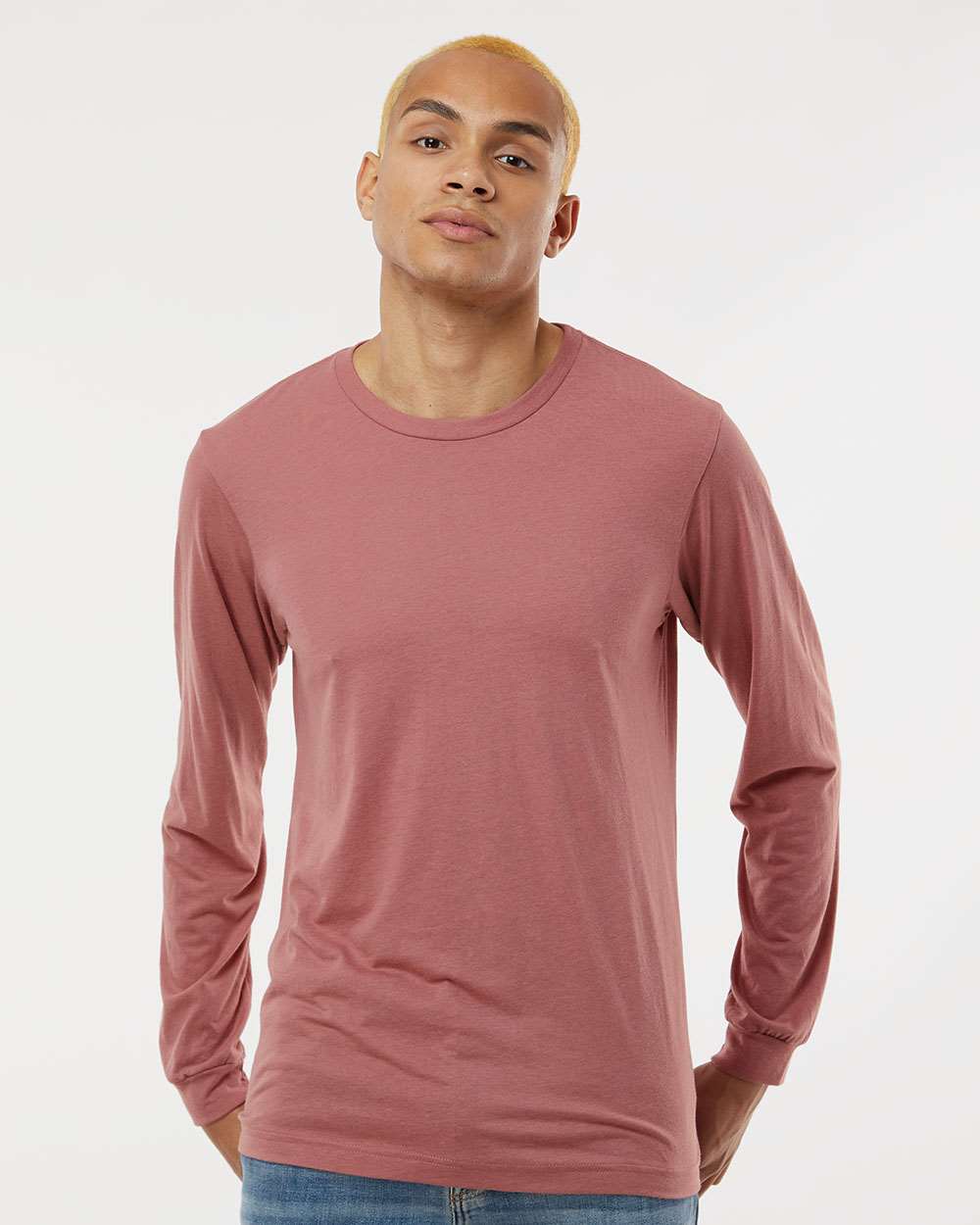 Unisex Triblend Long Sleeve Tee - OnModelFront - B11606322 - Mauve Triblend