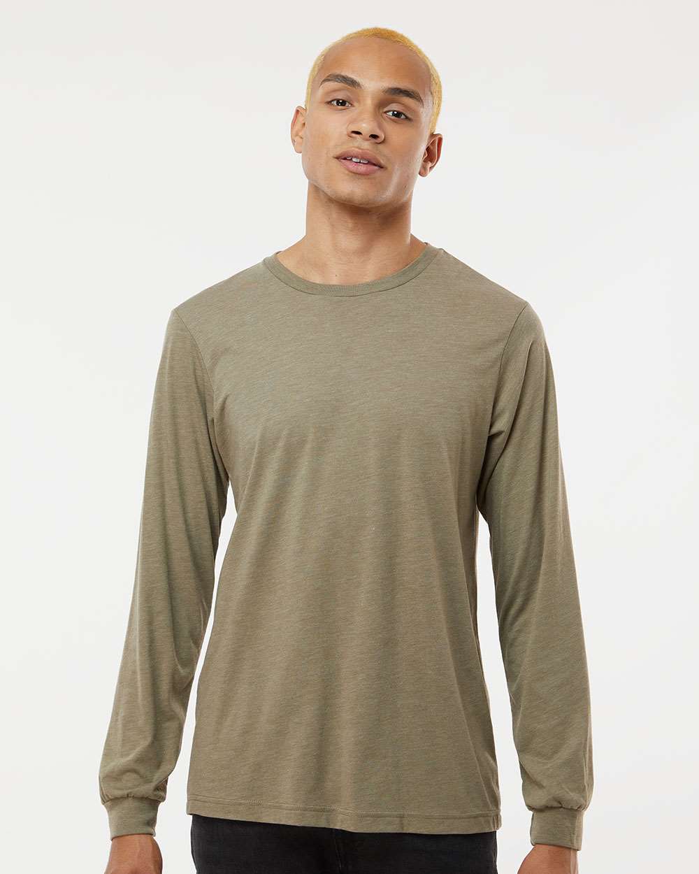 Unisex Triblend Long Sleeve Tee - OnModelFront - B11606372 - Olive Triblend