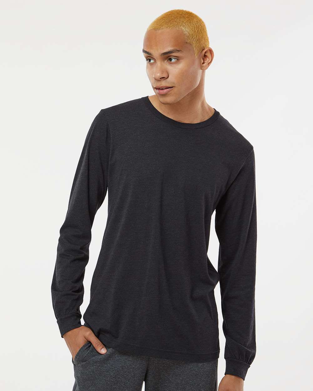 Unisex Triblend Long Sleeve Tee - OnModelFront - B11606512 - Black Heather Triblend